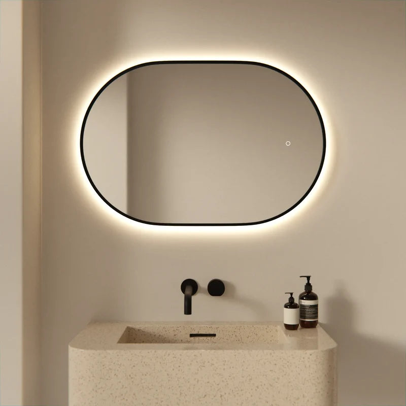 Miroir de Salle de Bain - 90x50cm - Cadre Noir